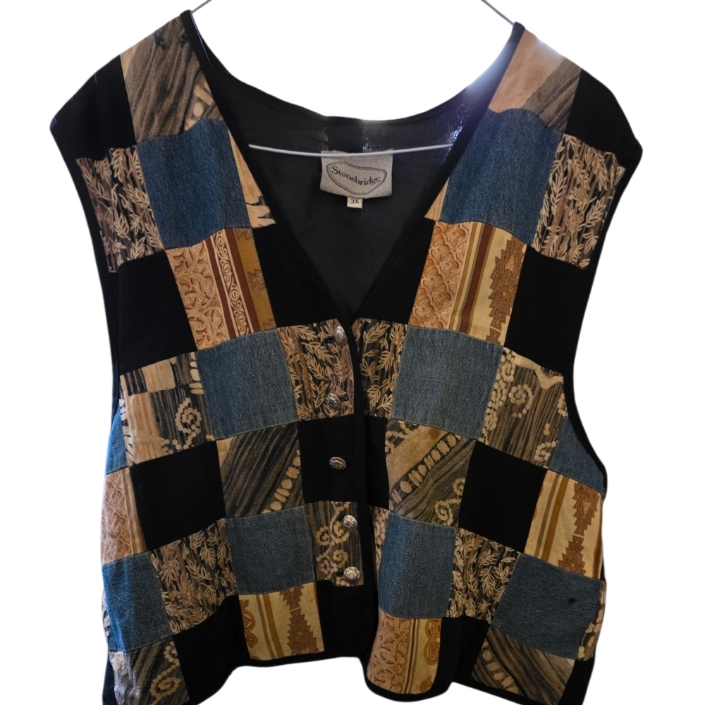Elegant Patchwork Vest - Black and Blue - Picture 2 of 3